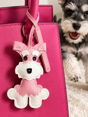 Pink Schnauzer Dog Bag Charm Keychain Purse Accessory